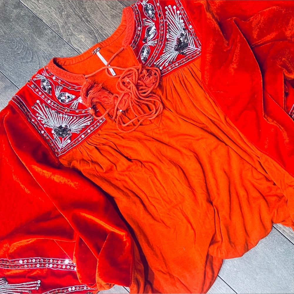Embroidered Red and Orange Blouse